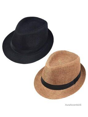 2Pack Fedora Hats Men Women Short Brim Panama Style Summer Beach Party